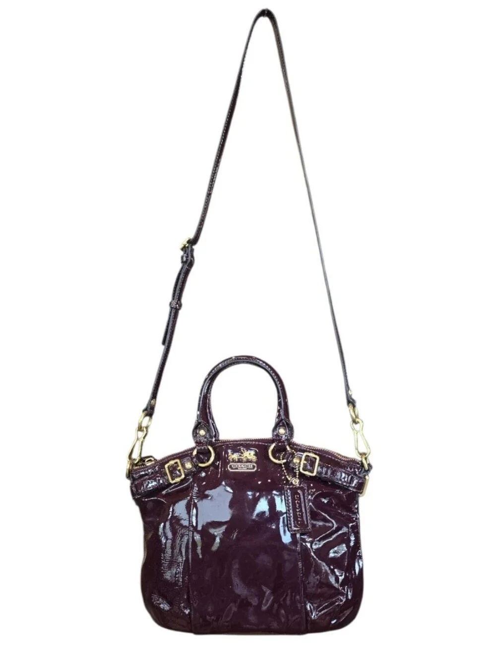 Coach Madison Shiny Patent Deep Burgundy Leather Lindsey Satchel Handbag